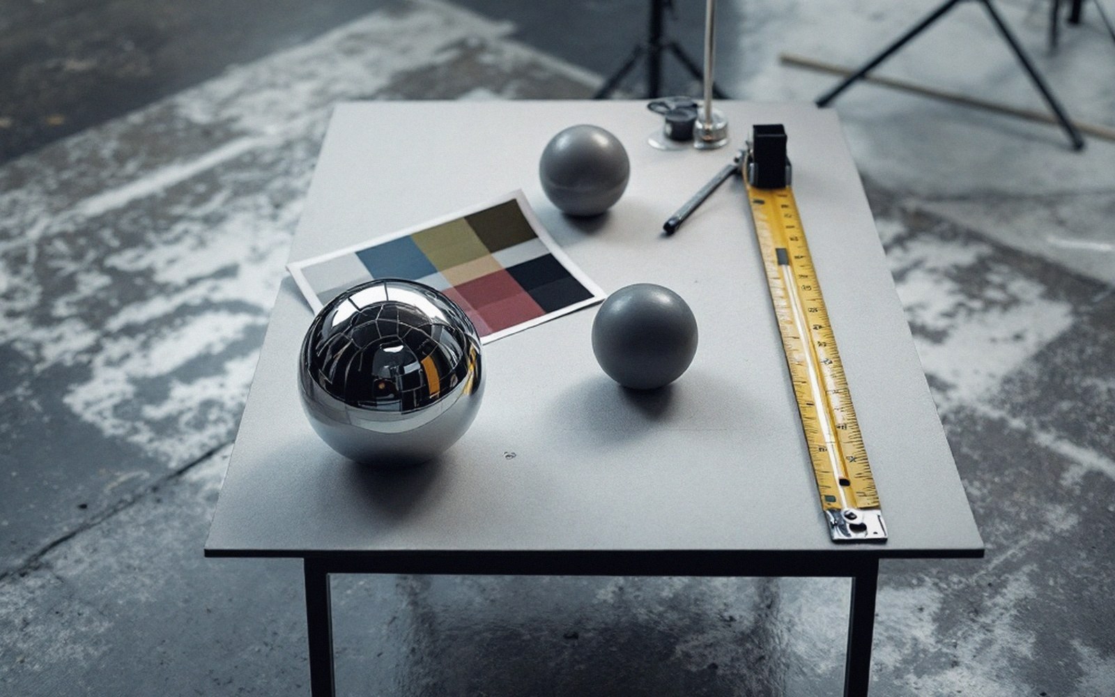 A contact sheet of one set-up lit several ways, laid on the floor